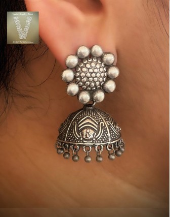 German silver jhumkas-VGSE-05