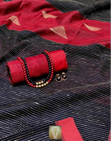 Black jute silk saree-VJSS-1483