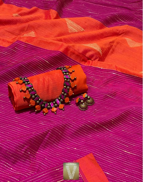 Pink jute silk saree-VJSS-1484
