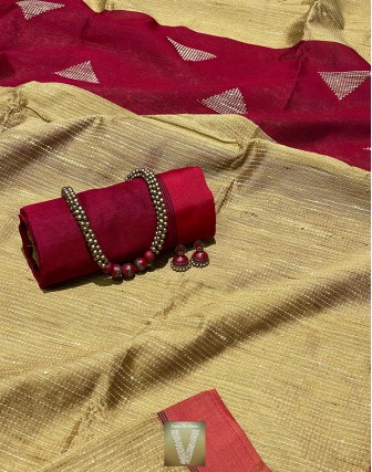 Dull gold jute silk saree-VJSS-1486