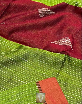 Green jute silk saree-VJSS-1488