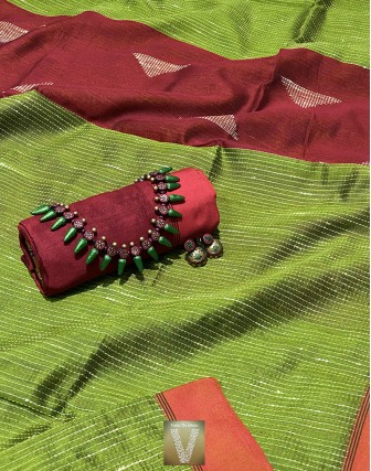 Green jute silk saree-VJSS-1488