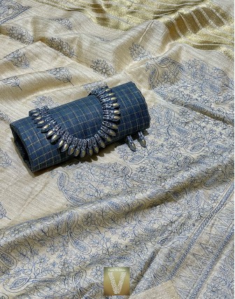 Light beige jute silk saree -VJSS-1503
