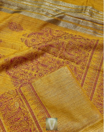 Mustard jute silk saree -VJSS-1505
