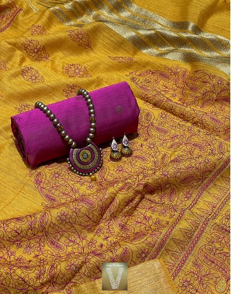 Mustard jute silk saree -VJSS-1505