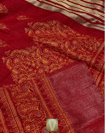 Red jute silk saree -VJSS-1507