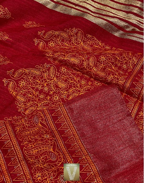 Red jute silk saree -VJSS-1507