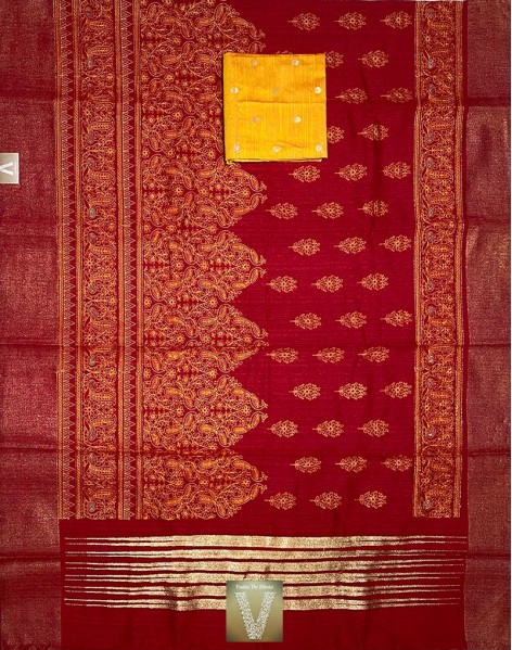 Red jute silk saree -VJSS-1507