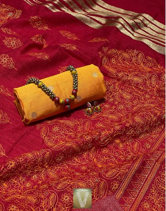 Red jute silk saree -VJSS-1507