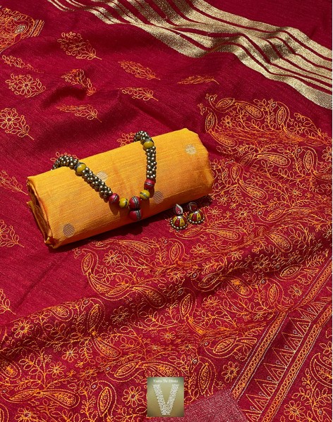 Red jute silk saree -VJSS-1507