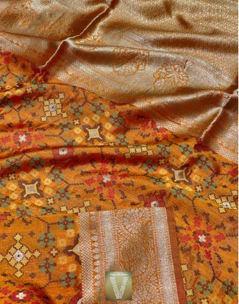 Orange jute silk saree -VJSS-1597