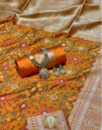 Orange jute silk saree -VJSS-1597