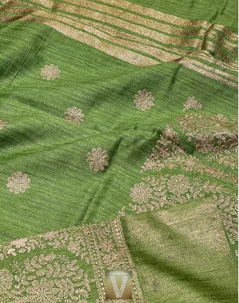 Olive green jute silk saree -VJSS-1640