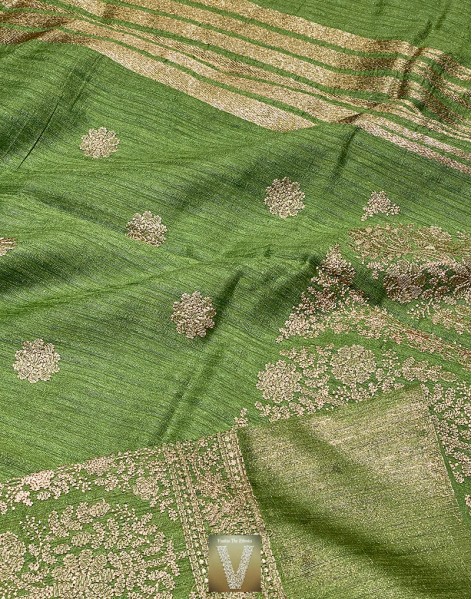 Olive green jute silk saree -VJSS-1640