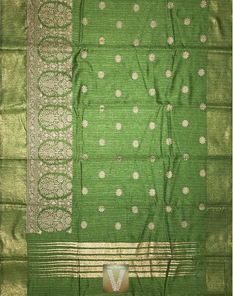 Olive green jute silk saree -VJSS-1640
