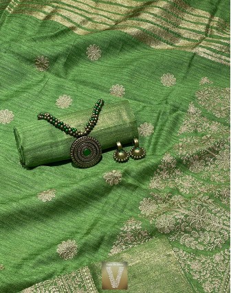 Olive green jute silk saree -VJSS-1640