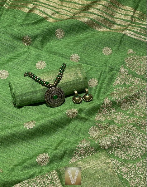 Olive green jute silk saree -VJSS-1640