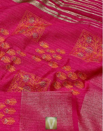 Pink jute silk saree -VJSS-1642