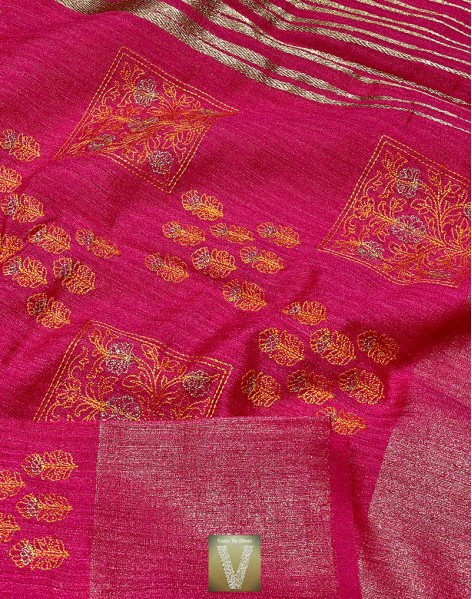 Pink jute silk saree -VJSS-1642