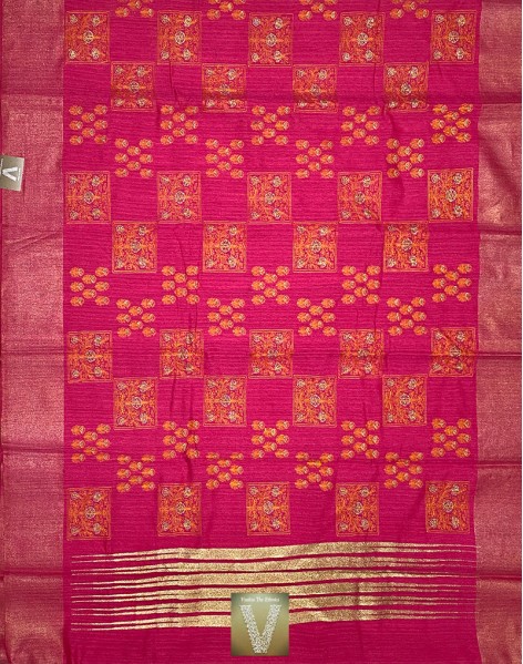 Pink jute silk saree -VJSS-1642