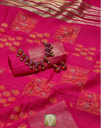 Pink jute silk saree -VJSS-1642