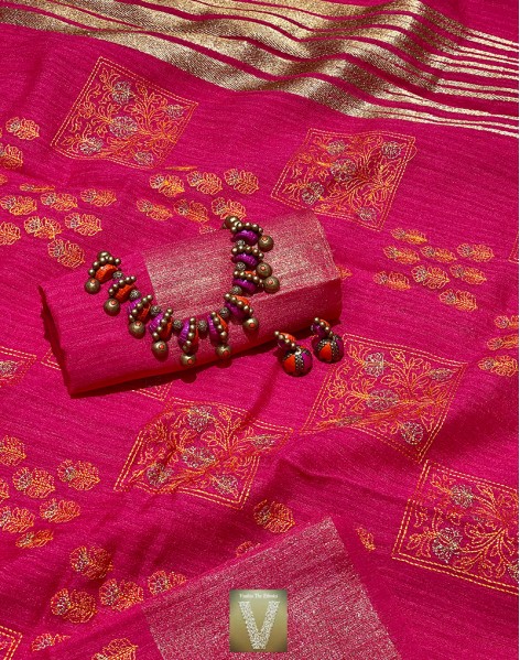 Pink jute silk saree -VJSS-1642